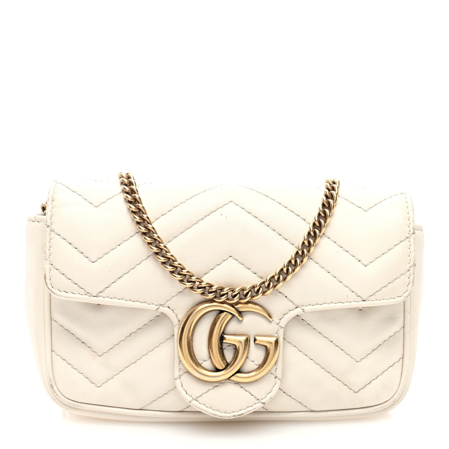 Gucci Calfskin Matelasse Super Mini GG Marmont Shoulder Bag White 1 of 10