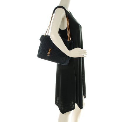 Saint Laurent Suede Mixed Matelasse Triquilt Large Monogram Envelope Satchel Navy Blue 2 of 8