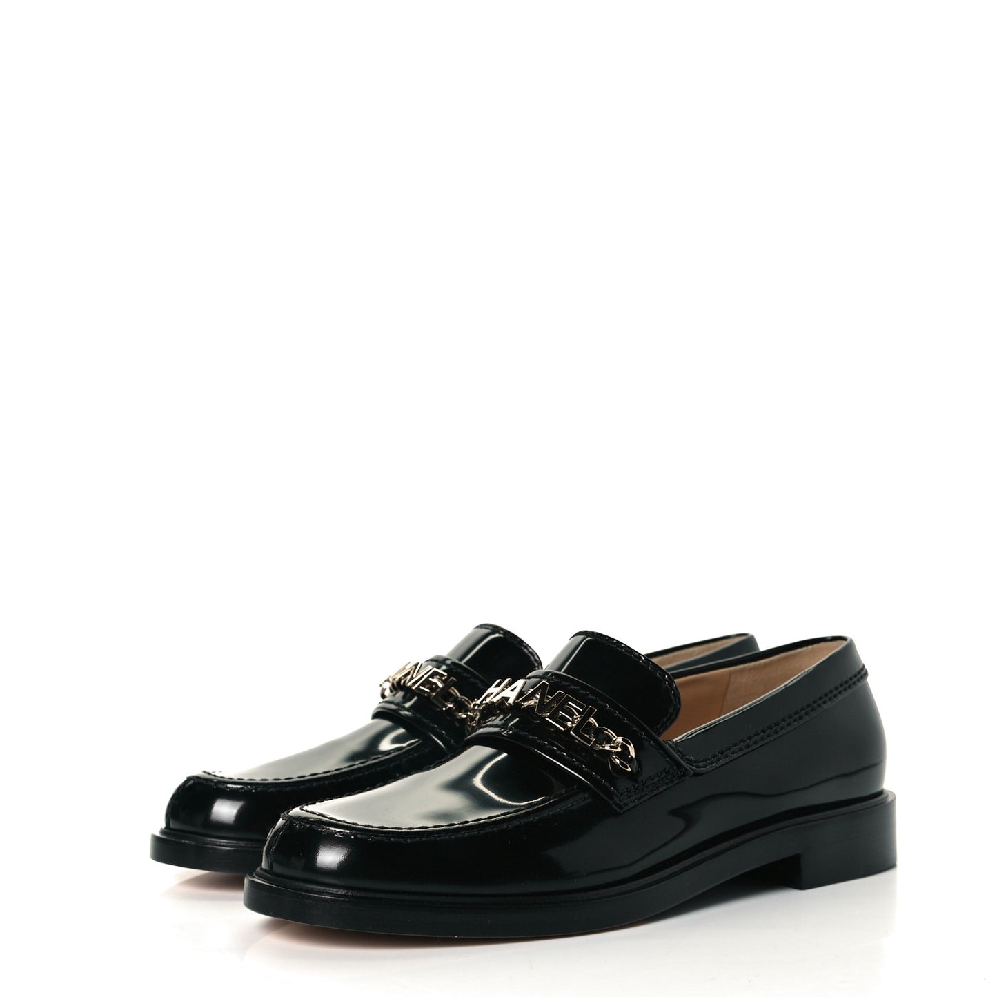 Shiny Calfskin Logo Loafers 39 Black