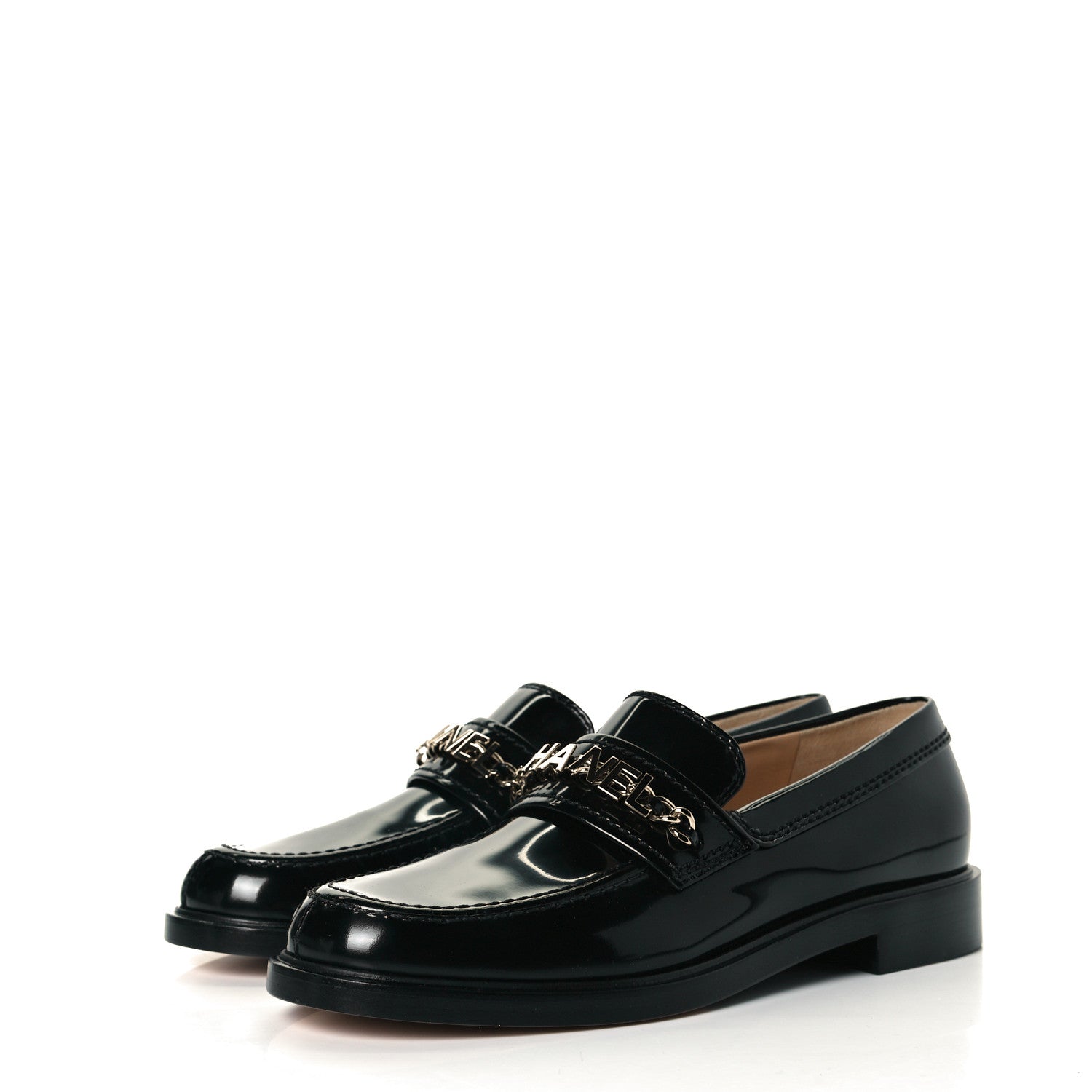 Chanel Shiny Calfskin Logo Loafers 39 Black 2 of 10