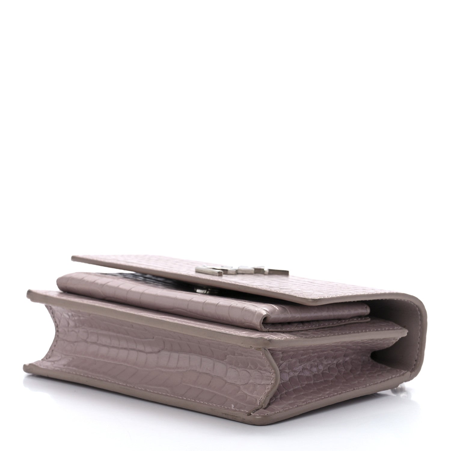 Saint Laurent Calfskin Crocodile Embossed Monogram Sunset Chain Wallet Marble Pink 8 of 11
