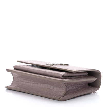 Saint Laurent Calfskin Crocodile Embossed Monogram Sunset Chain Wallet Marble Pink 8 of 11