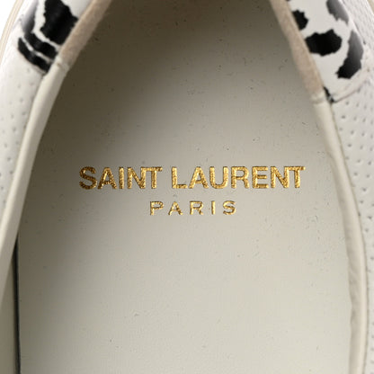 Saint Laurent Perforated Calfskin Cheetah Print Andy Low Top Sneakers 40.5 White Black 8 of 10