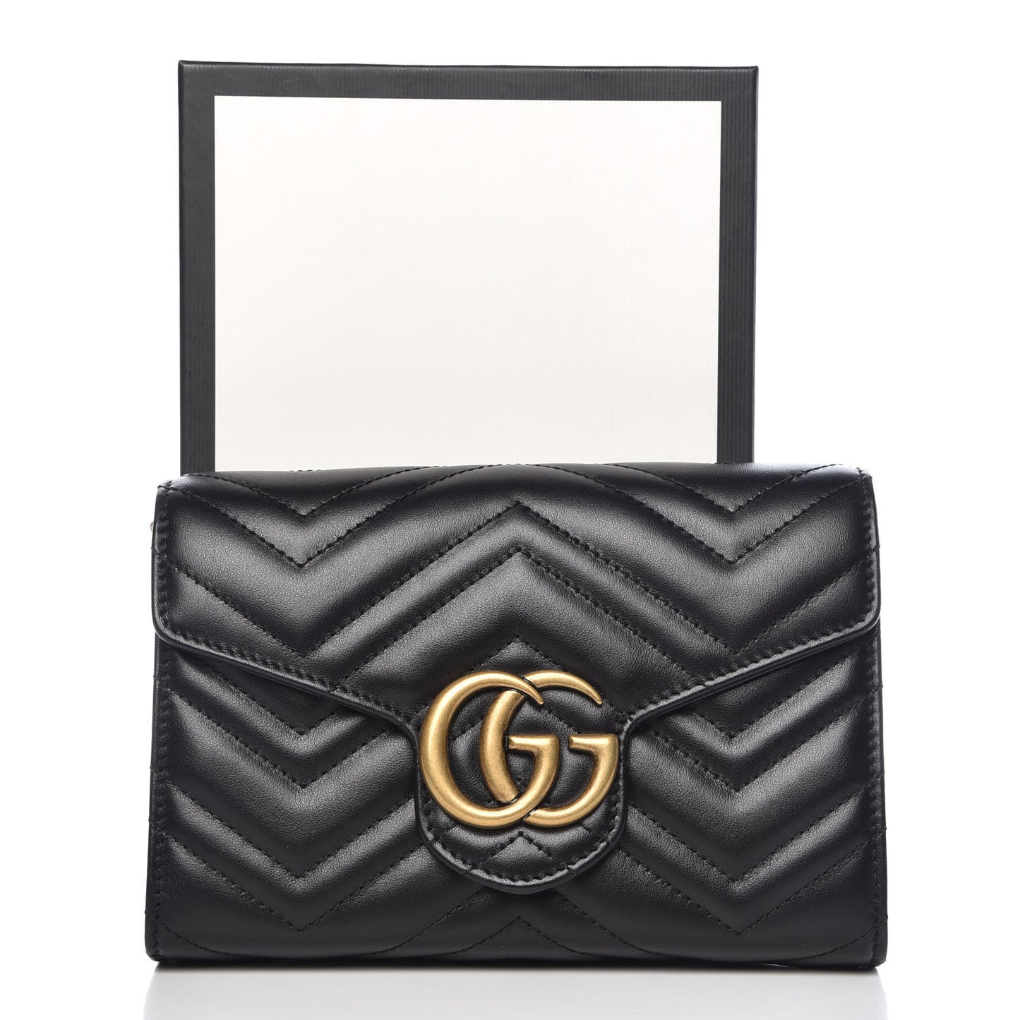 Calfskin Matelasse GG Marmont Chain Wallet Black