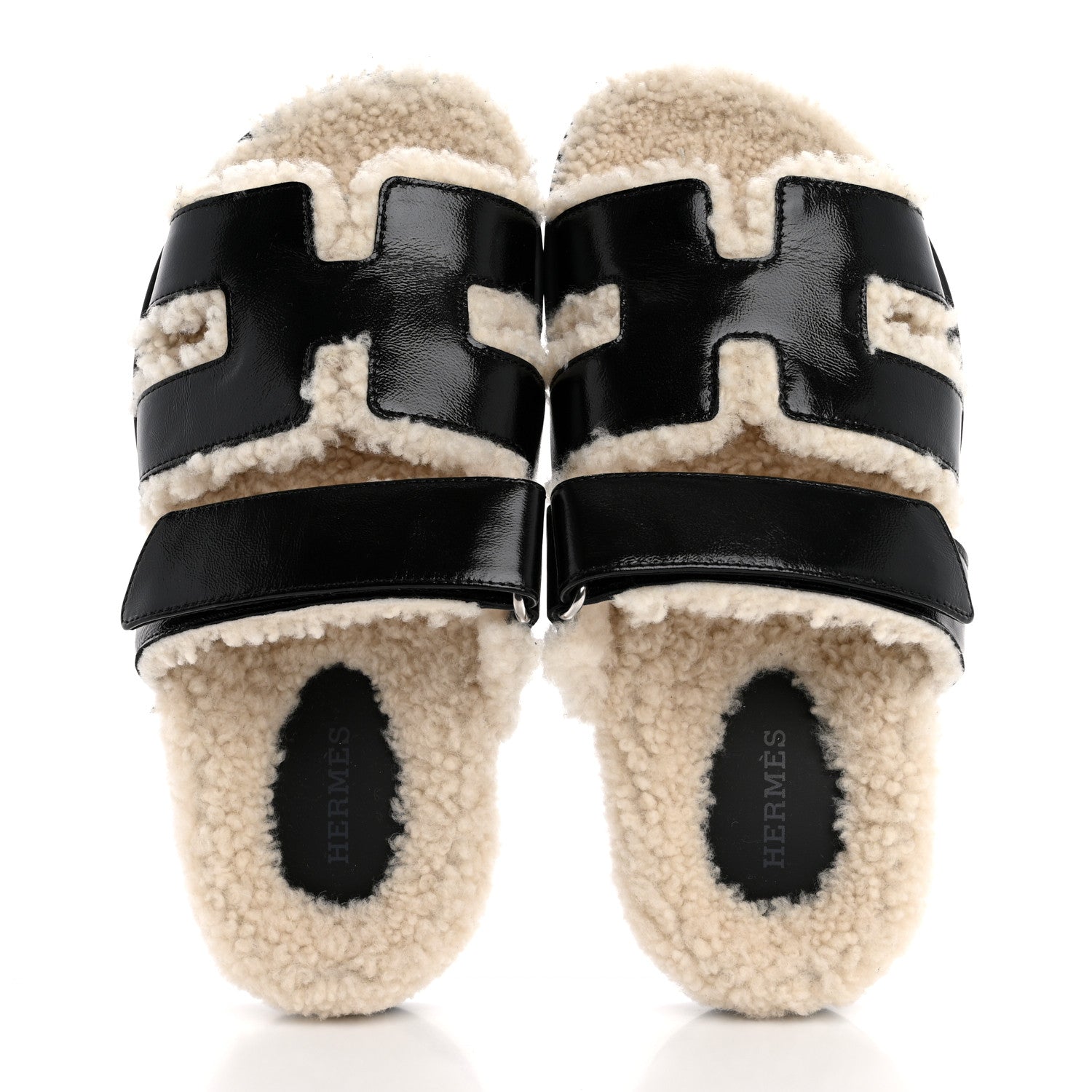 Hermes Glazed Nappa Woolskin Womens Chypre Sandals 36 Black Ecru 2 of 10