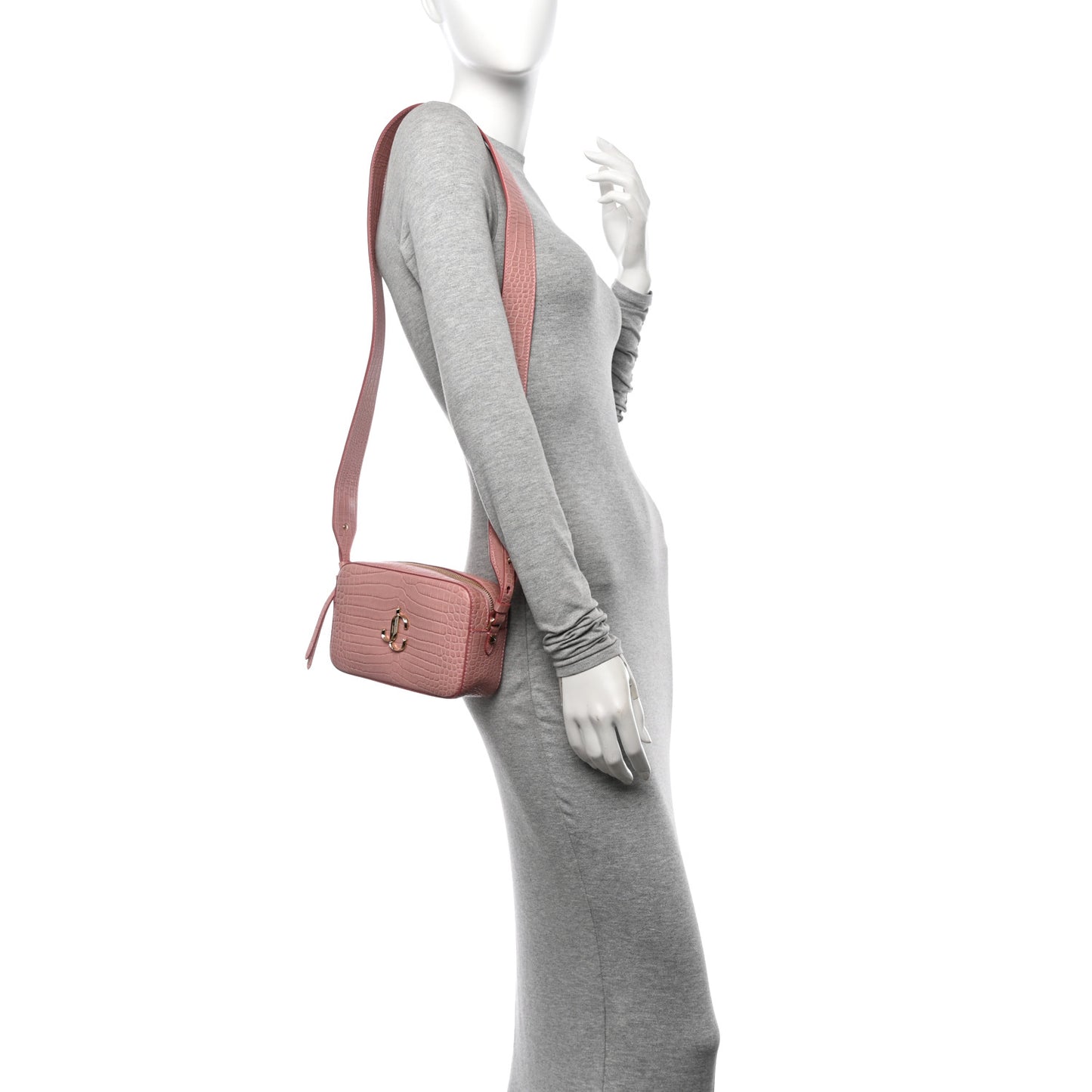 Calfskin Crocodile Embossed Varenne Camera Bag Blush