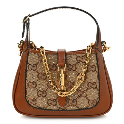 Gucci New Canvas Charisma Calfskin Crystal GG Monogram Mini Jackie 1961 Hobo Camel Ebony 1 of 8