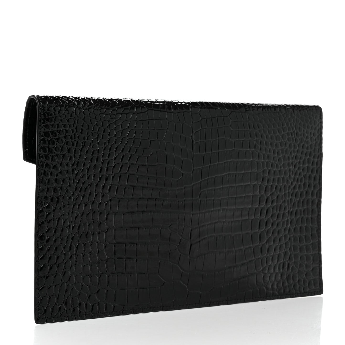 Calfskin Crocodile Embossed Uptown Monogram Clutch Black