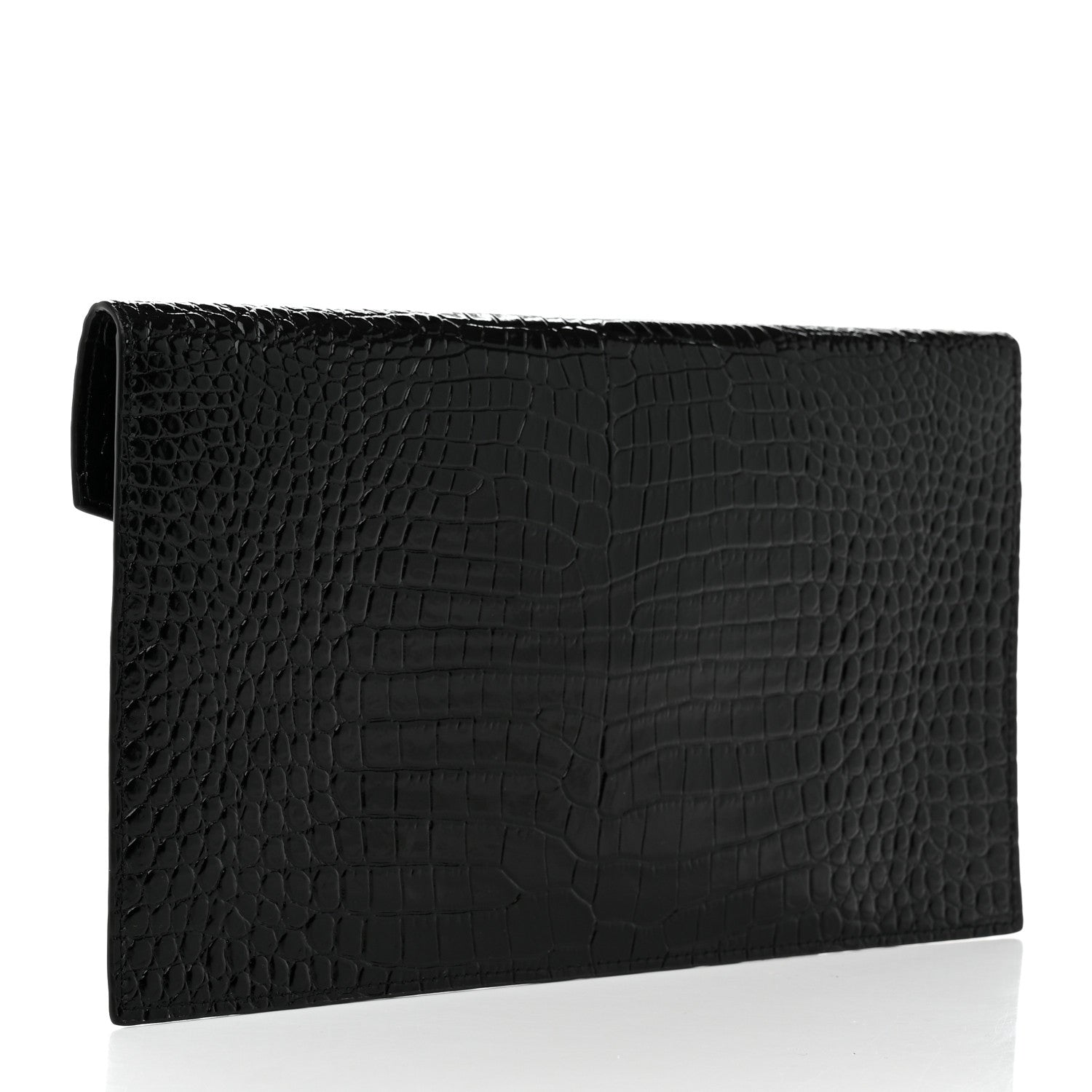 Saint Laurent Calfskin Crocodile Embossed Uptown Monogram Clutch Black 2 of 7
