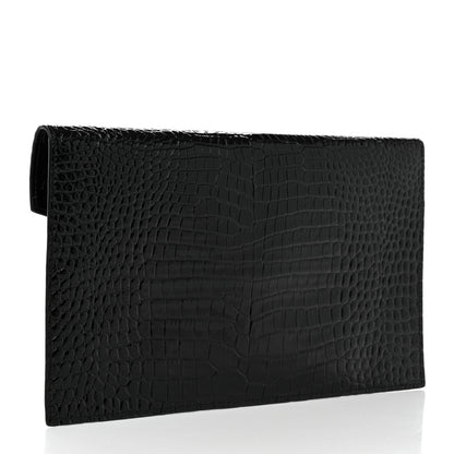 Saint Laurent Calfskin Crocodile Embossed Uptown Monogram Clutch Black 2 of 7