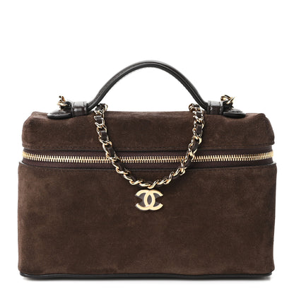 Chanel Suede Calfskin Top Handle Trapeze Small Vanity Case With Chain Dark Brown 1 of 10