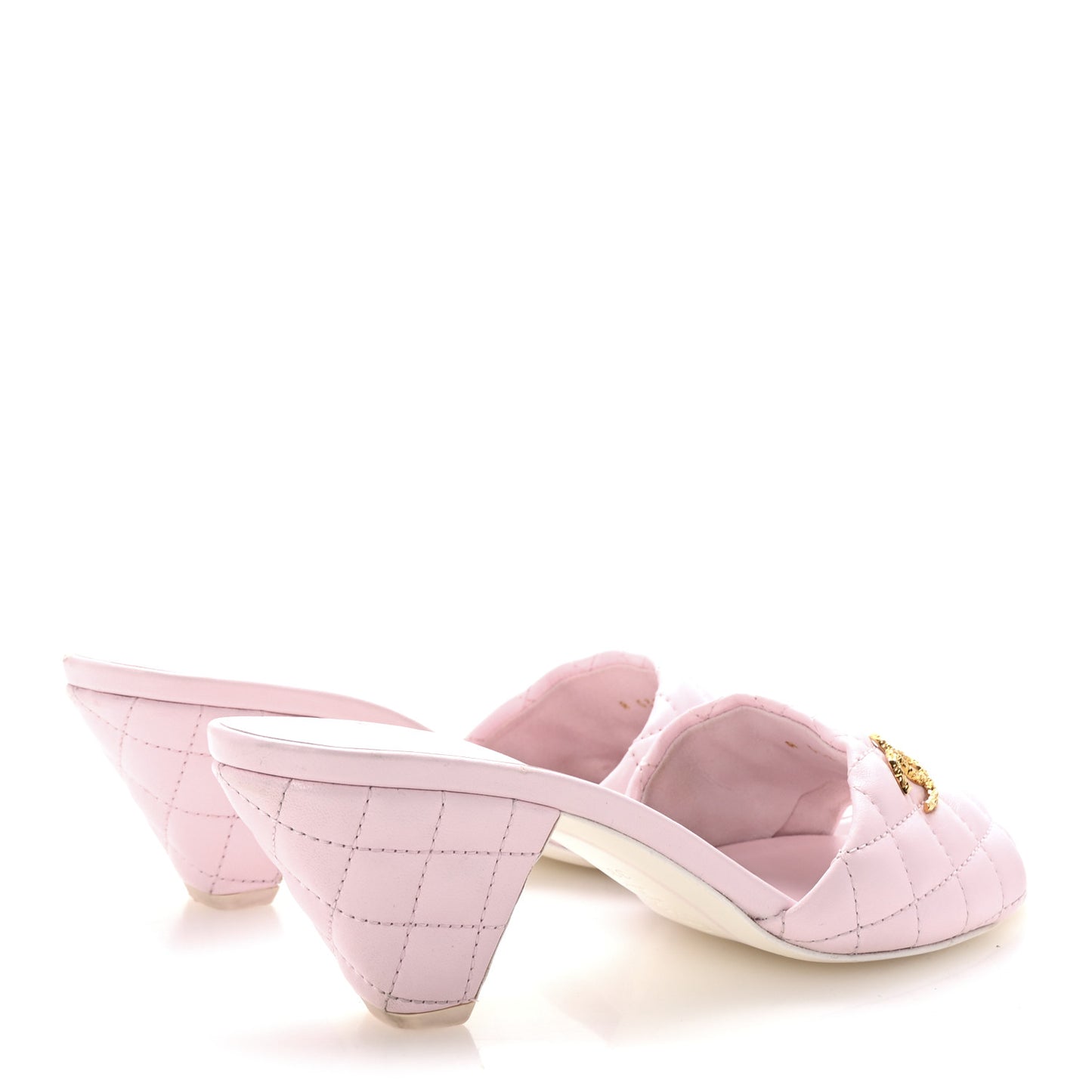 Lambskin Quilted Textured CC Mules 39.5 Light Pink