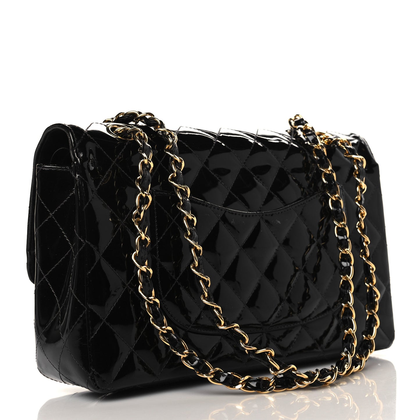 Patent Quilted Medium Double Flap Black