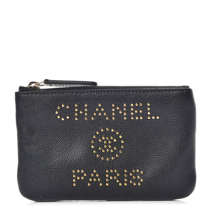 Chanel Caviar Studded Deauville Cosmetic Pouch Black 1 of 8