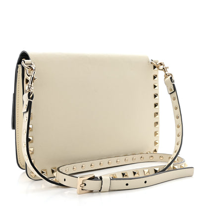 Valentino Garavani Grained Calfskin Small Rockstud Flap Crossbody Bag Light Ivory 3 of 14