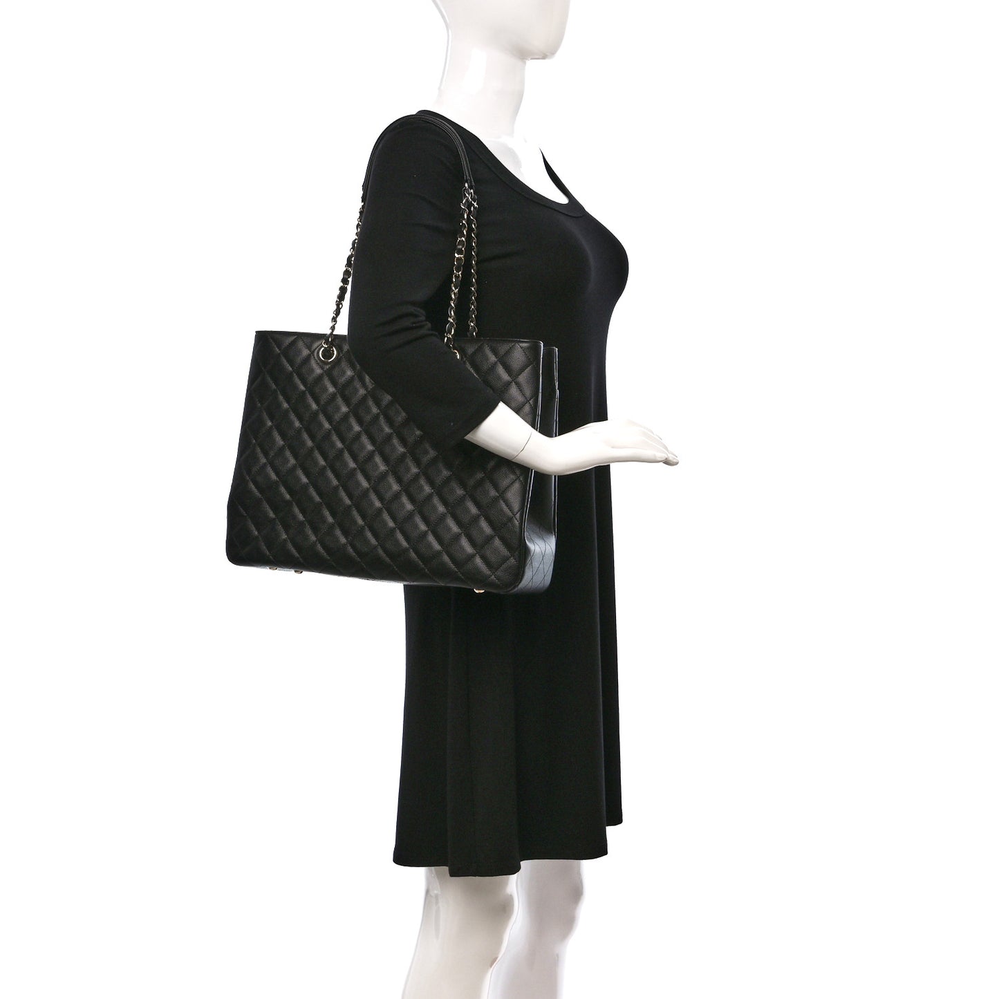 Caviar Quilted Large Shopping Tote Black