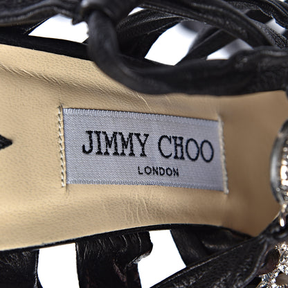 Jimmy Choo Lambskin Crystal Marine Ankle Wrap Sandals 39 Black 7 of 11