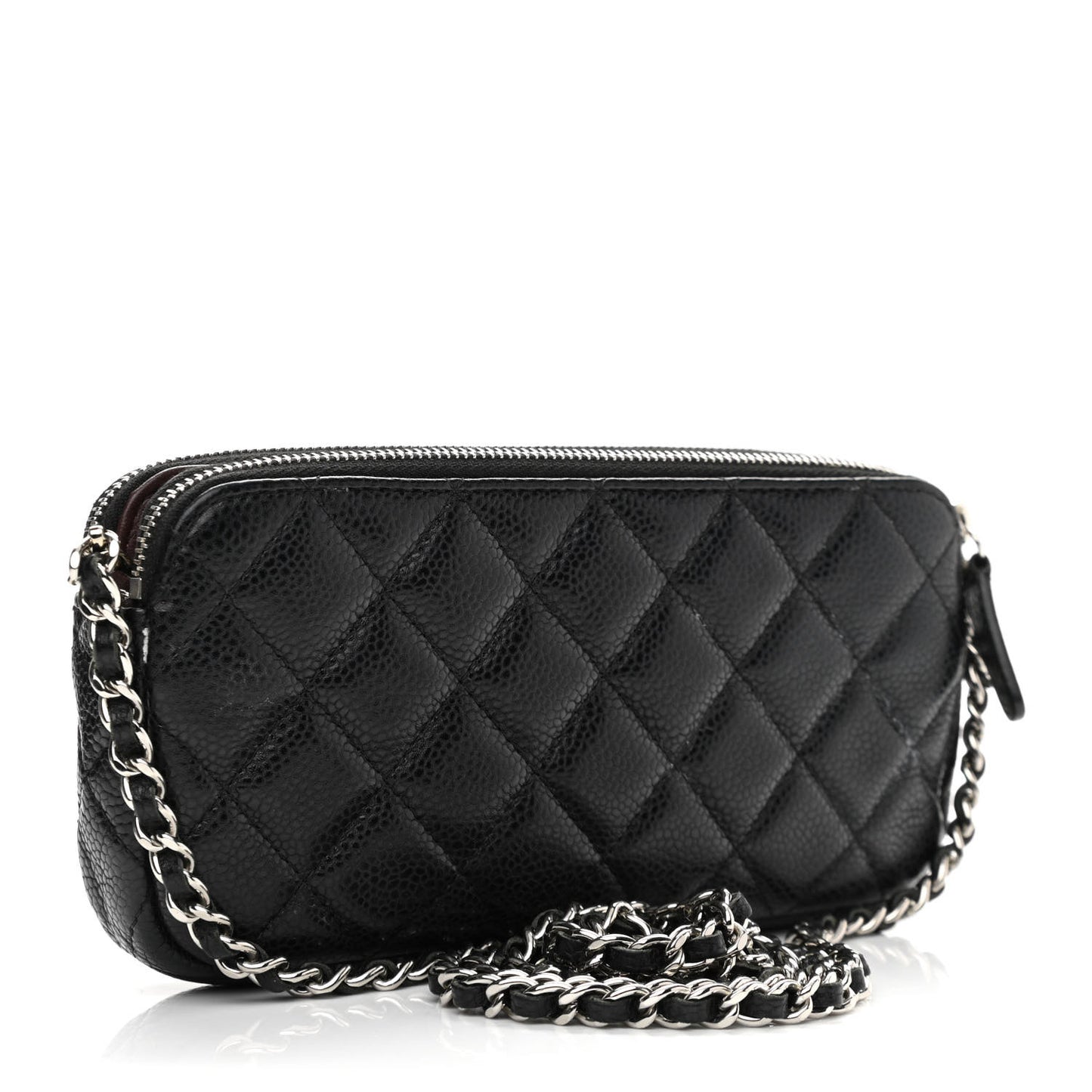 Caviar Quilted Small Clutch With Chain Black
