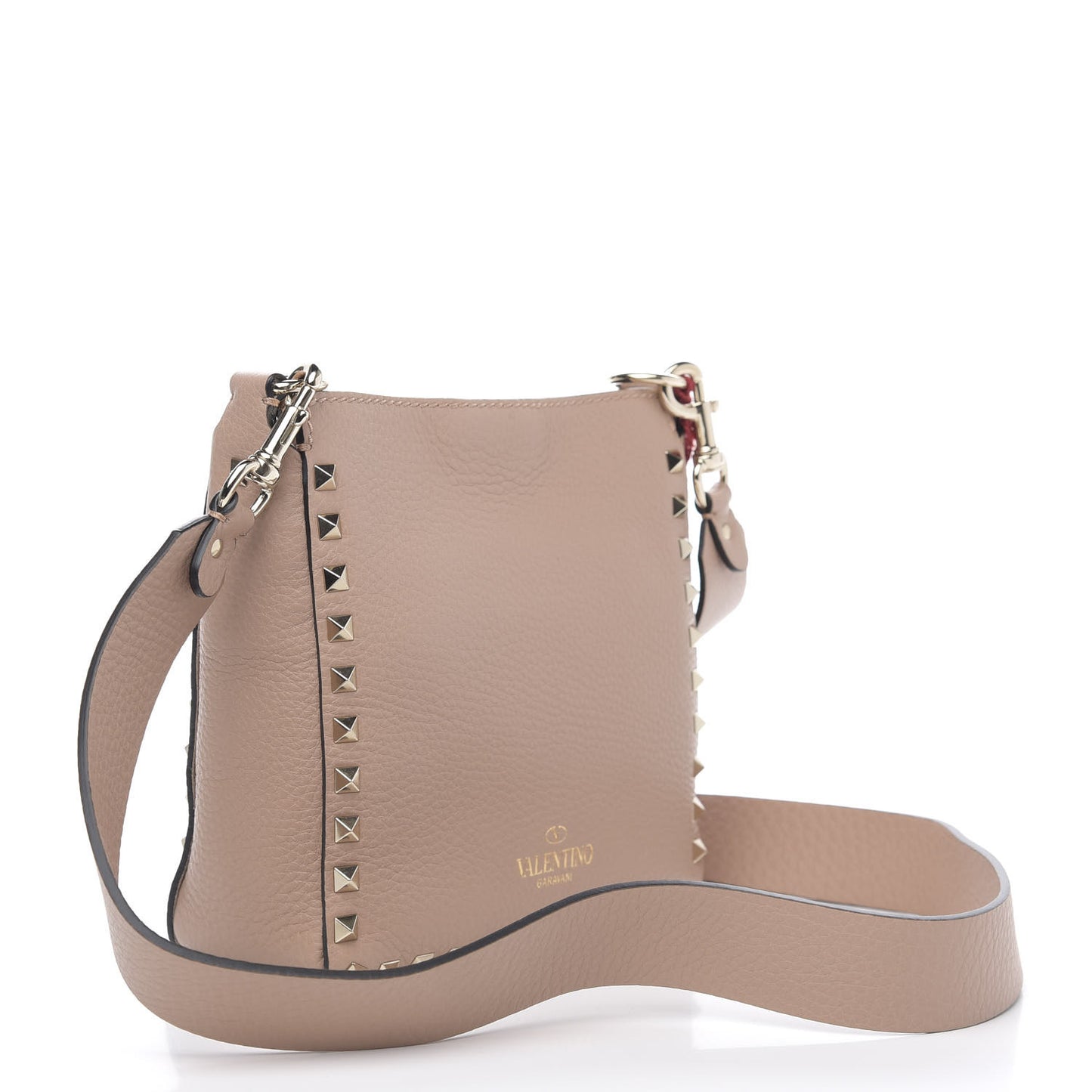 Pebbled Calfskin Mini Rockstud Flip-Lock Messenger Bag Rose Cannelle