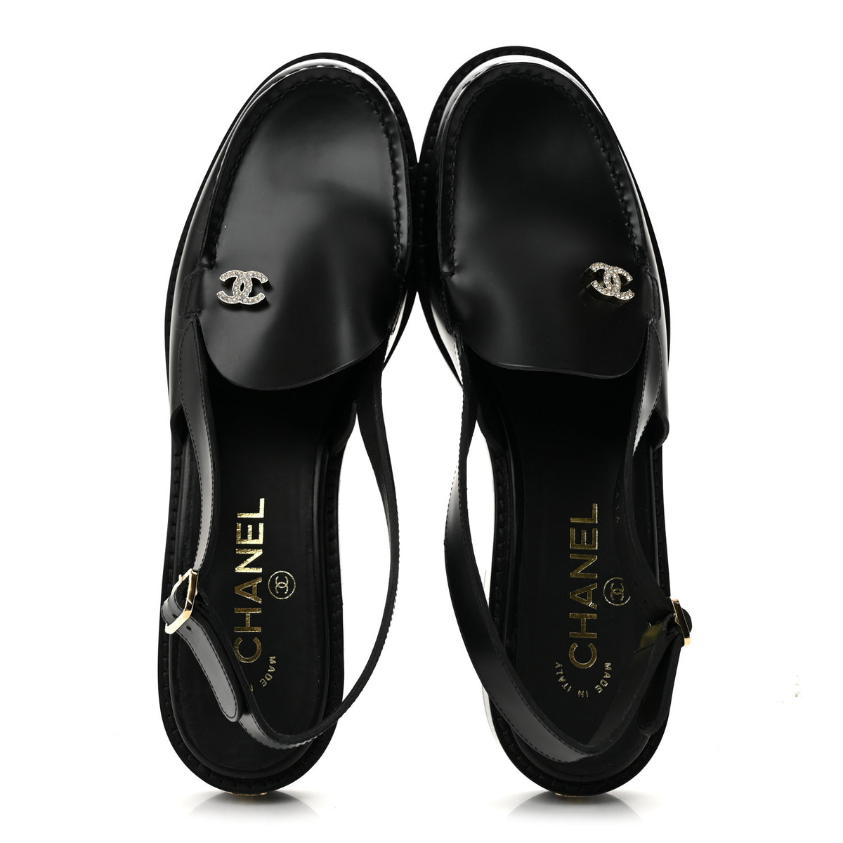 Chanel Calfskin Crystal Slingback Loafers 38 Black 2 of 9