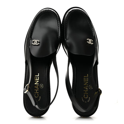 Chanel Calfskin Crystal Slingback Loafers 38 Black 2 of 9