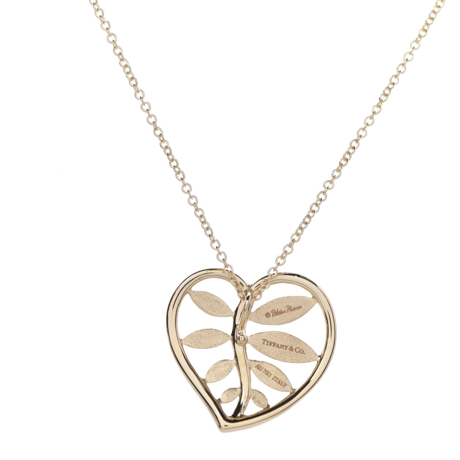 Tiffany 18K Yellow Gold Paloma Picasso Villa Paloma Heart Palm Pendant Necklace 5 of 10