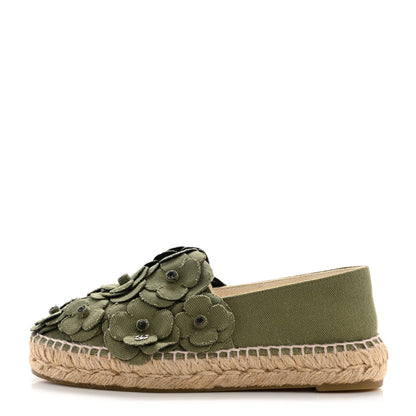 Chanel Fabric Camellia CC Espadrilles 36 Khaki 1 of 6