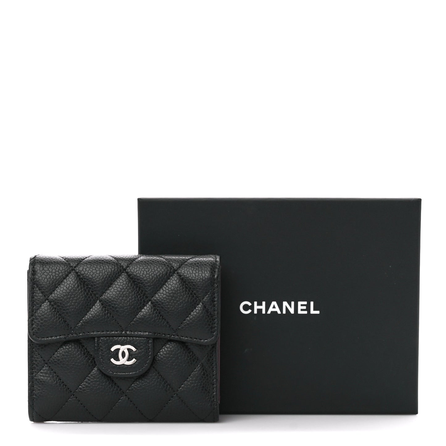 Caviar Quilted Compact Flap Wallet Black
