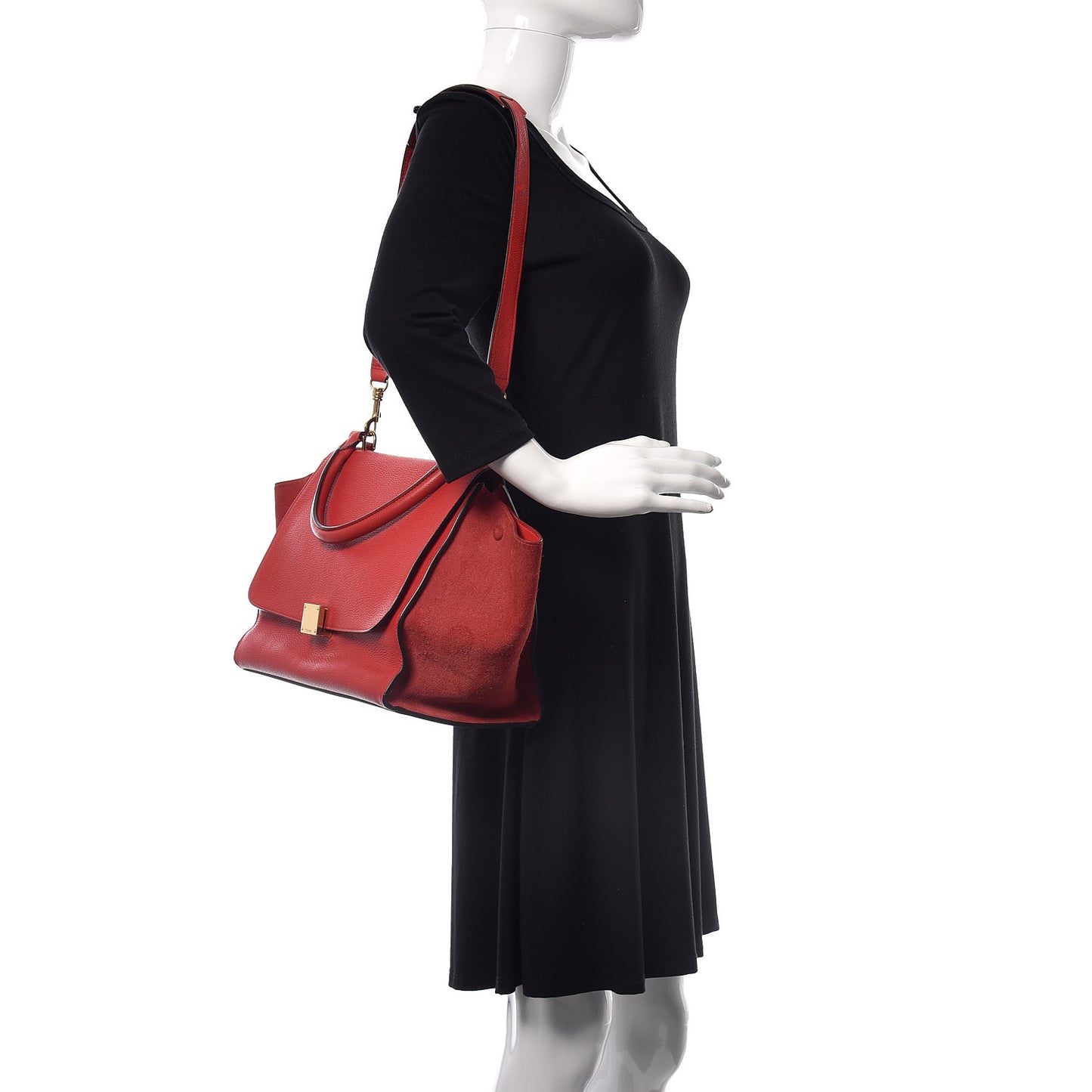 Drummed Calfskin Suede Medium Trapeze Coquelicot