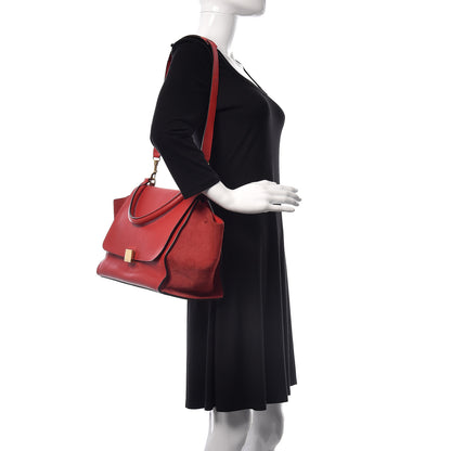 Celine Drummed Calfskin Suede Medium Trapeze Coquelicot 2 of 14