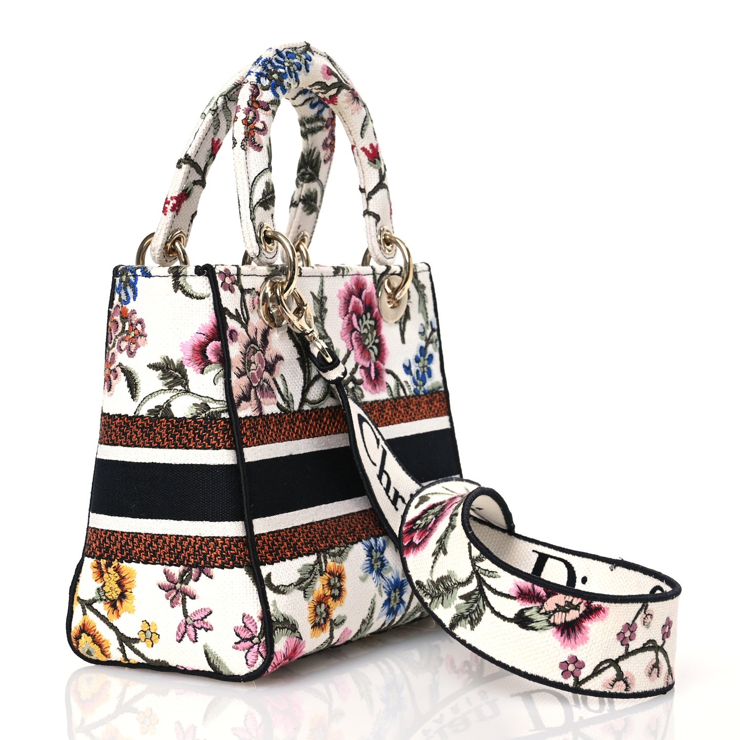 Canvas Embroidered Medium Lady D-Lite Ecru Multicolor