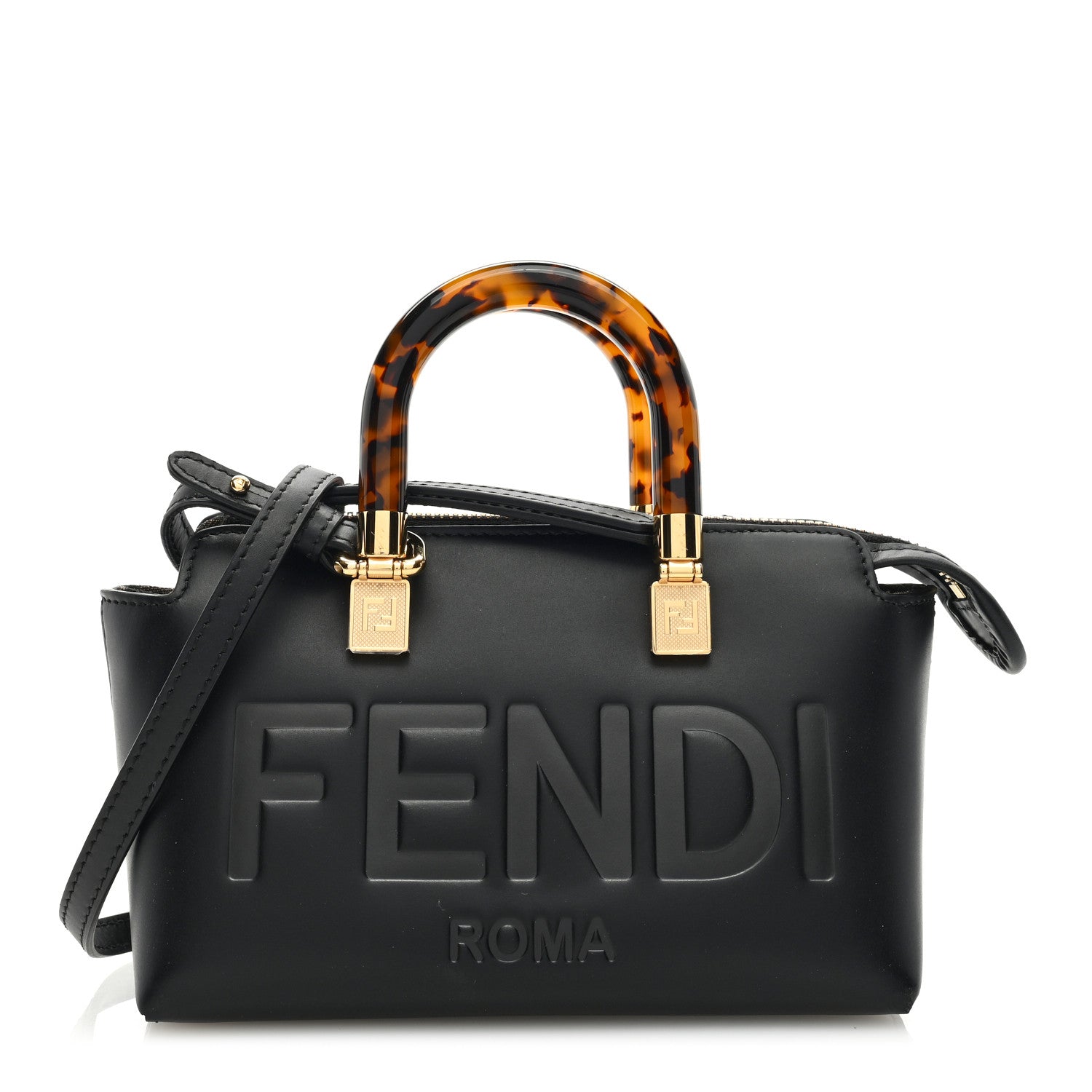 Fendi Vitello King Plexiglass Logo Embossed Mini By The Way Top Handle Boston Bag Black 1 of 9