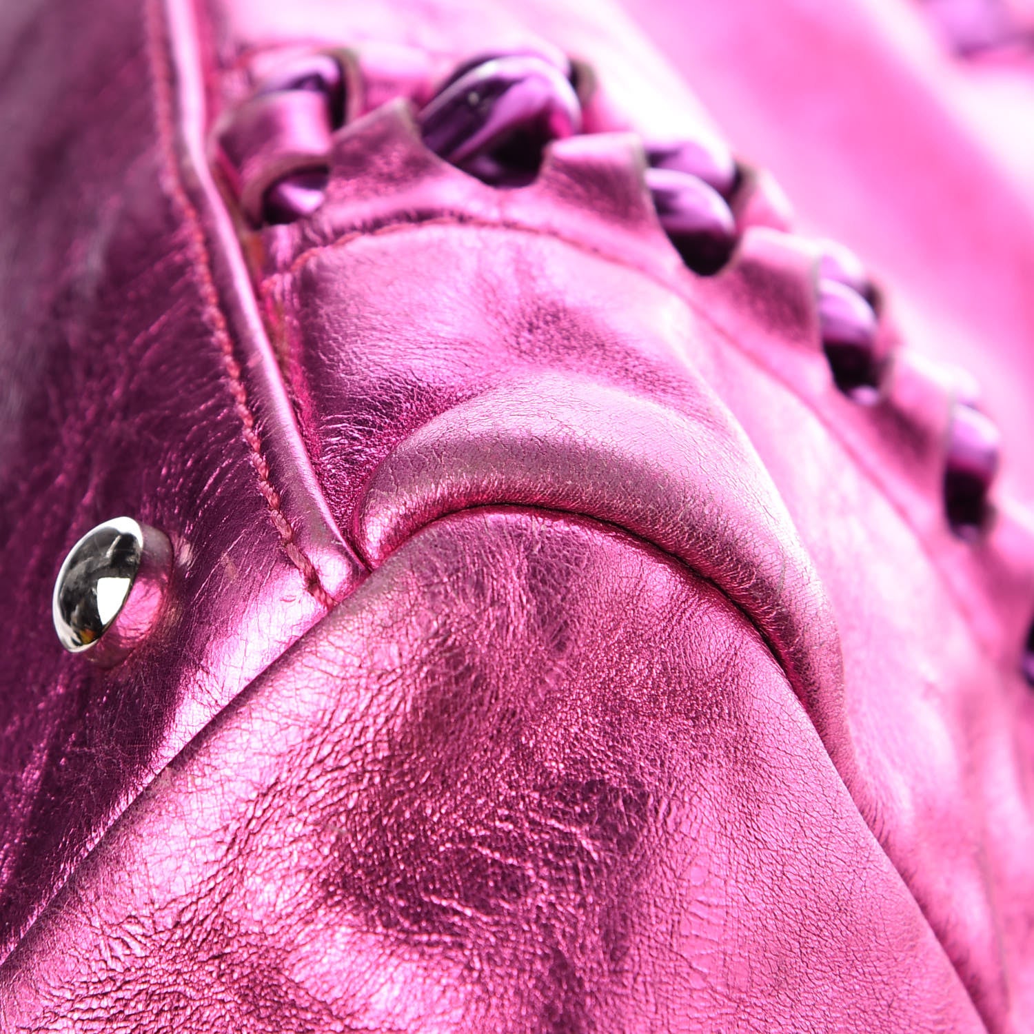 Chanel Metallic Cracked Calfskin Small Modern Chain Tote Fuchsia 16 of 16