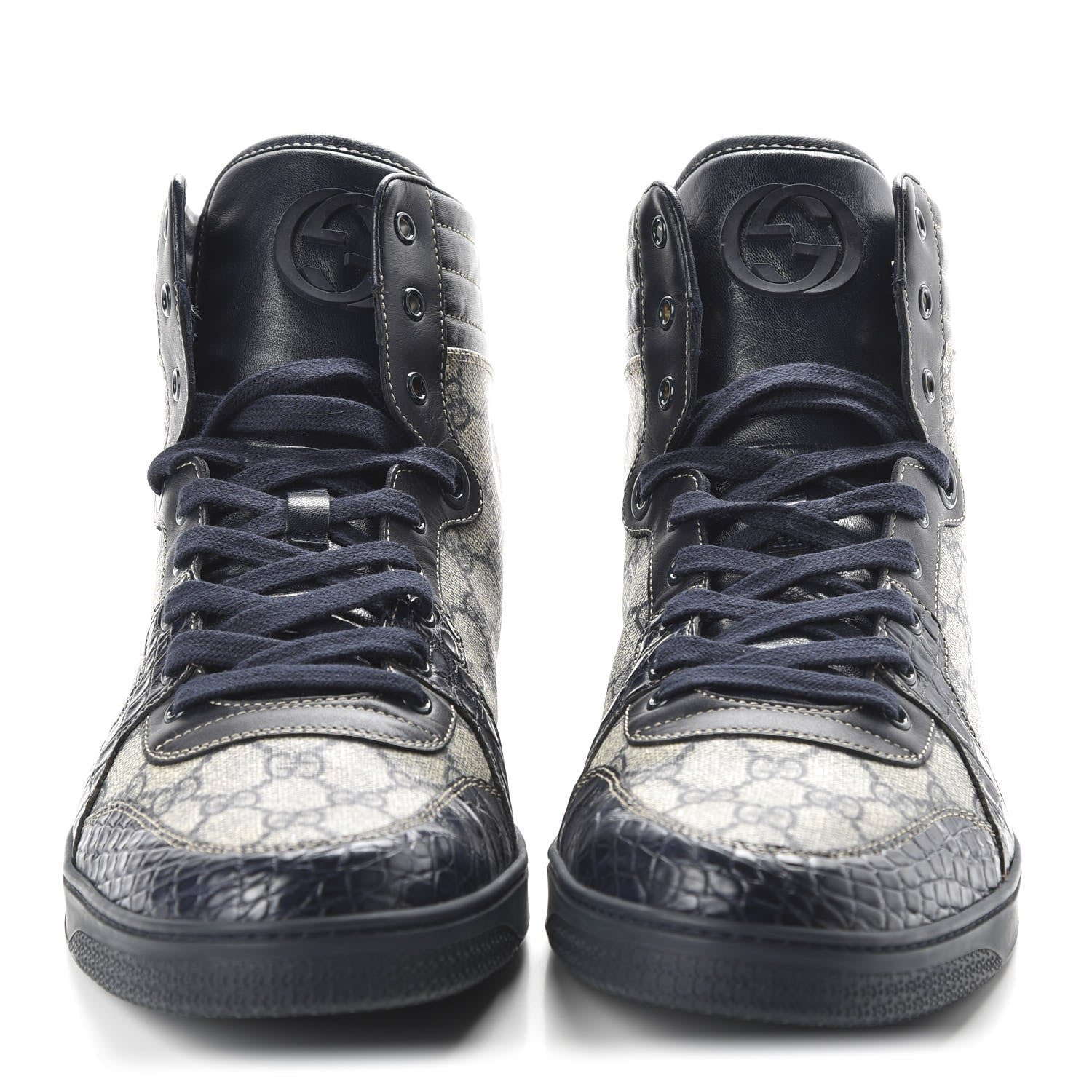 Gucci GG Plus Monogram Crocodile Mens Coda Sneakers 13.5 Blue 2 of 8