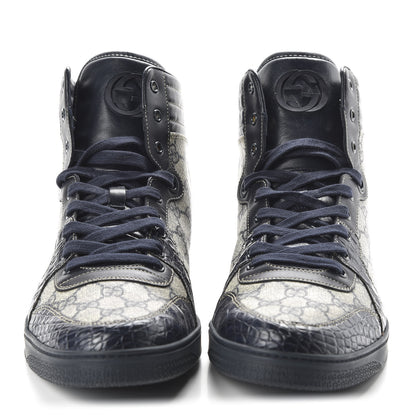 Gucci GG Plus Monogram Crocodile Mens Coda Sneakers 13.5 Blue 2 of 8