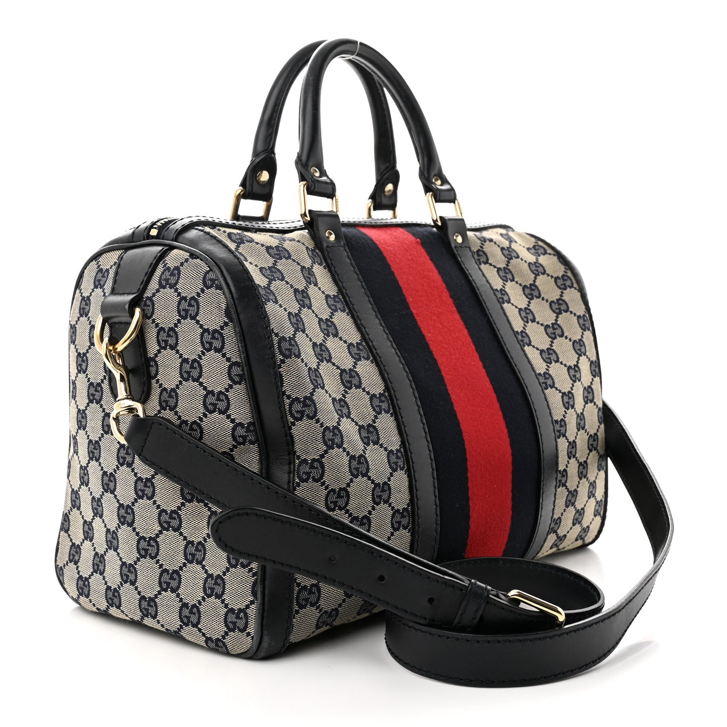Monogram Selleria Calfskin Vintage Web Medium Boston Beige Blue