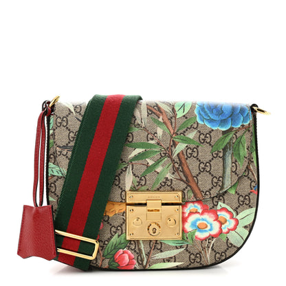 Gucci GG Supreme Monogram Tian Web Medium Padlock Messenger Shoulder Bag Beige Multicolor New Acero 1 of 12