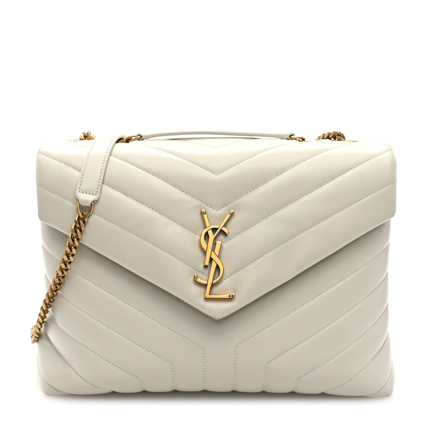 Calfskin Y Quilted Monogram Medium Loulou Chain Satchel Crema Soft