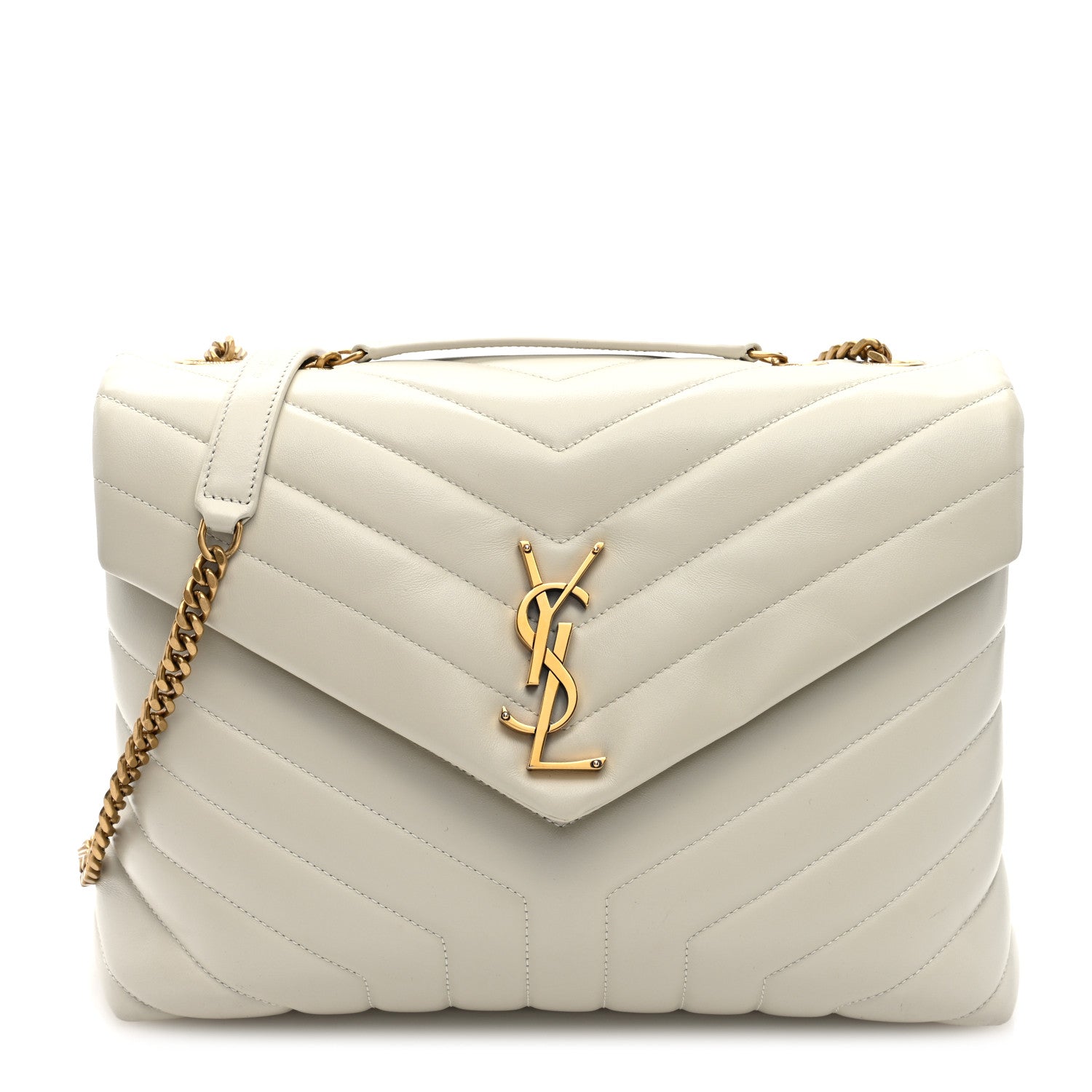 Saint Laurent Calfskin Y Quilted Monogram Medium Loulou Chain Satchel Crema Soft 1 of 9