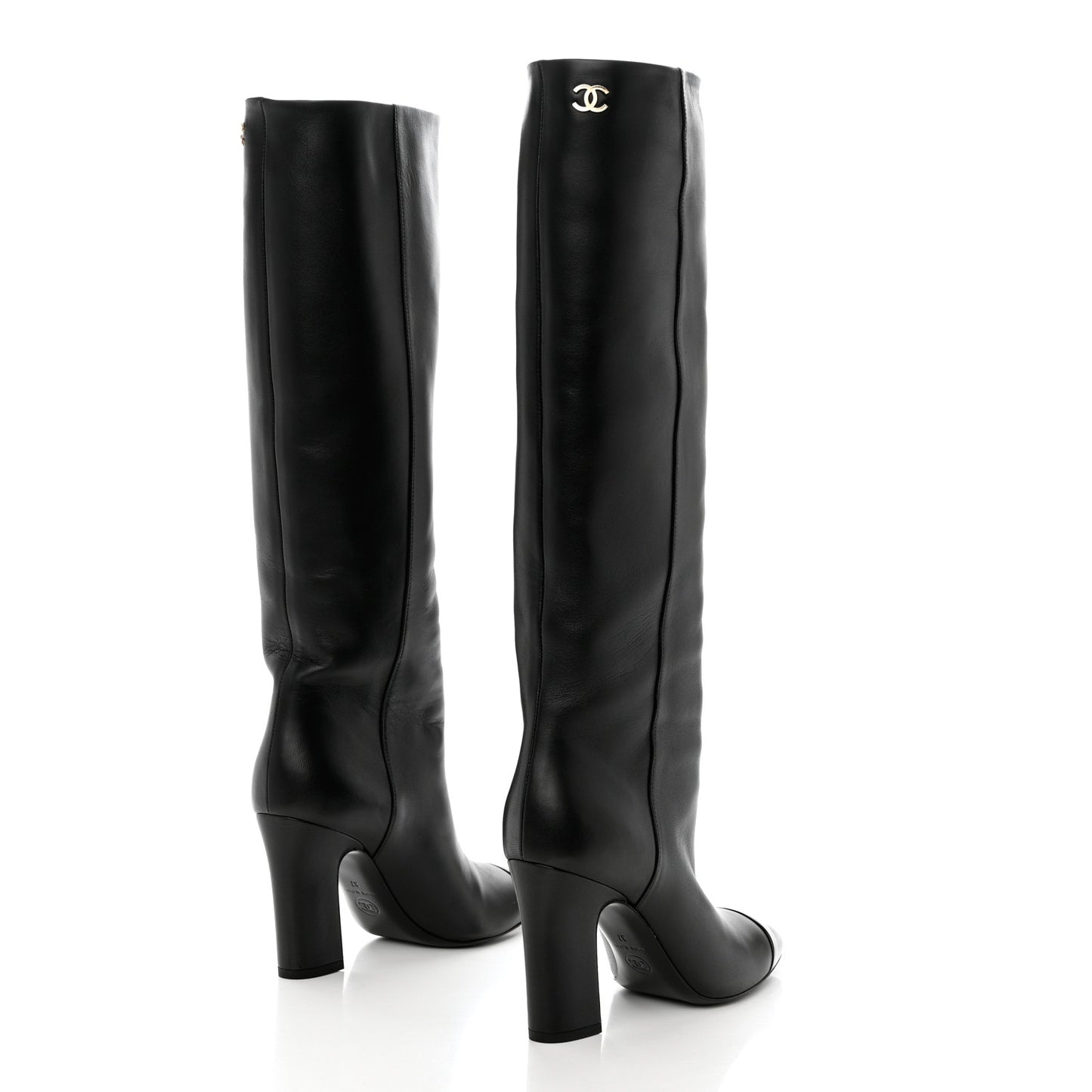 Lambskin Patent Cap Toe CC High Boots 37 Black