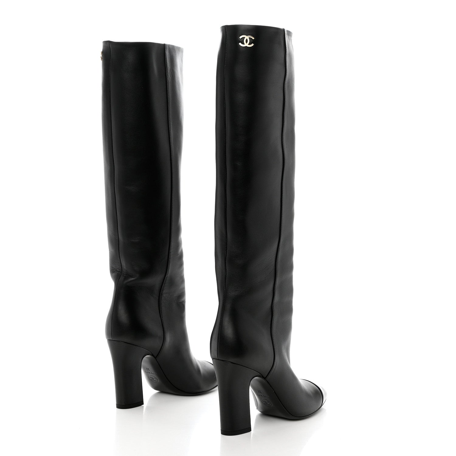 Chanel Lambskin Patent Cap Toe CC High Boots 37 Black 4 of 8