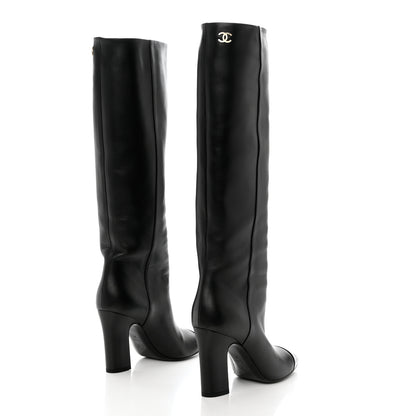 Chanel Lambskin Patent Cap Toe CC High Boots 37 Black 4 of 8