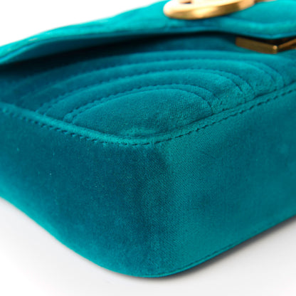 Gucci Velvet Matelasse Mini GG Marmont Shoulder Bag Pavone Cyan 6 of 12