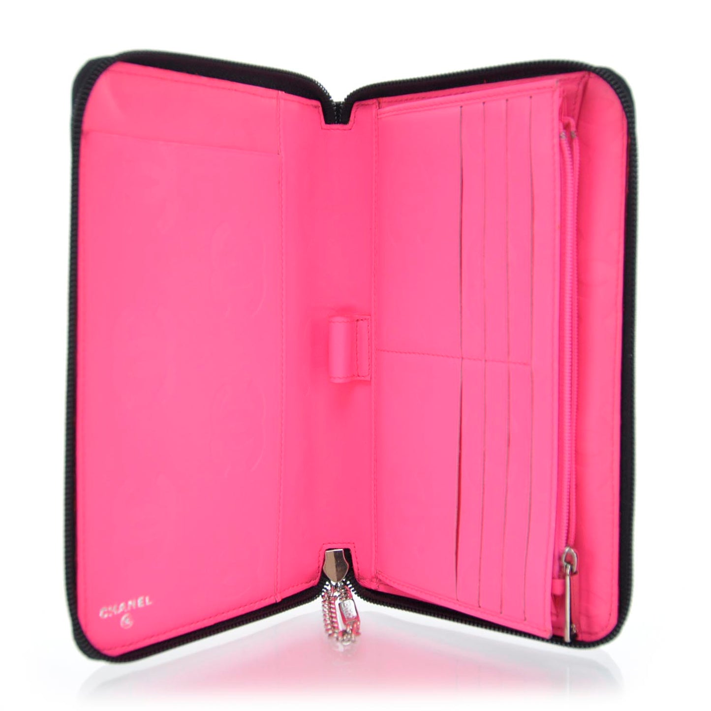 Calfskin Cambon Zip Around Organizer Wallet Black White