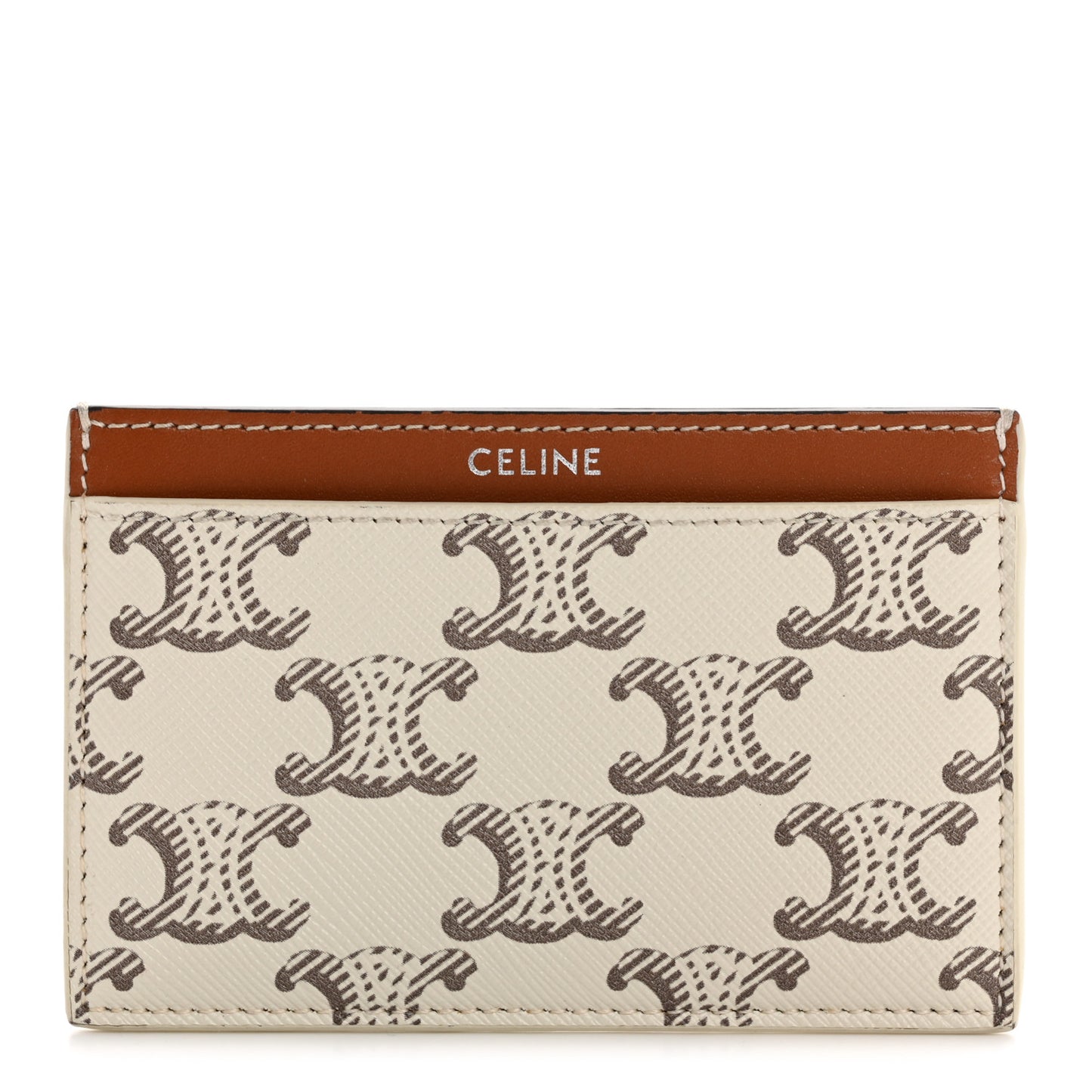 Triomphe Canvas Calfskin Card Holder White Tan