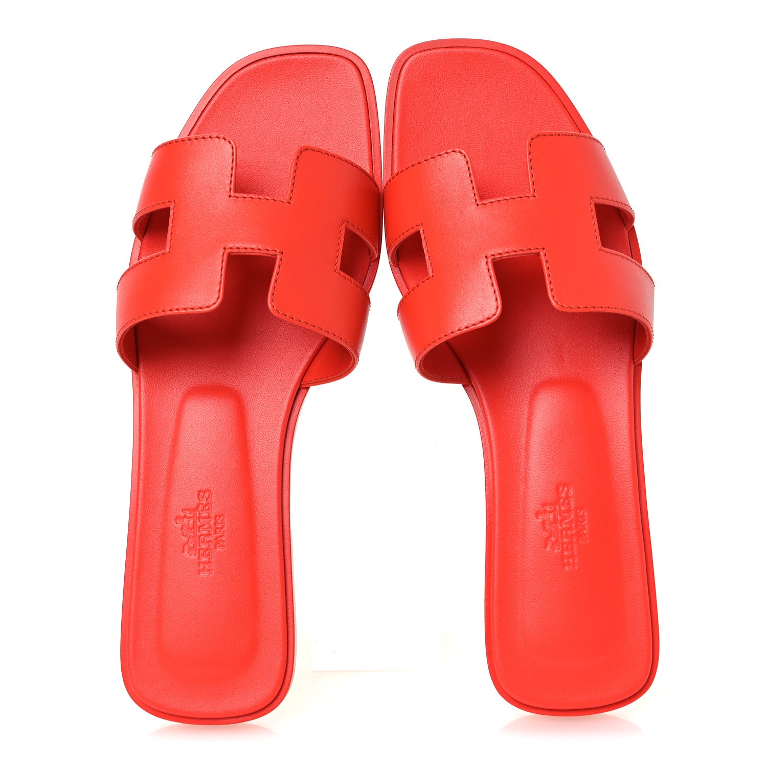 Hermes Box Calfskin Oran Sandals 37.5  Rose Vermillon 2 of 11