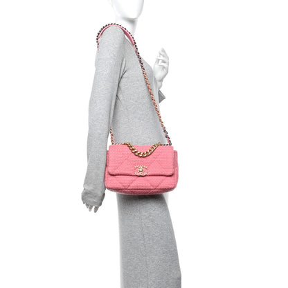 Chanel Metallic Tweed Quilted Medium Chanel 19 Flap Pink 2 of 10