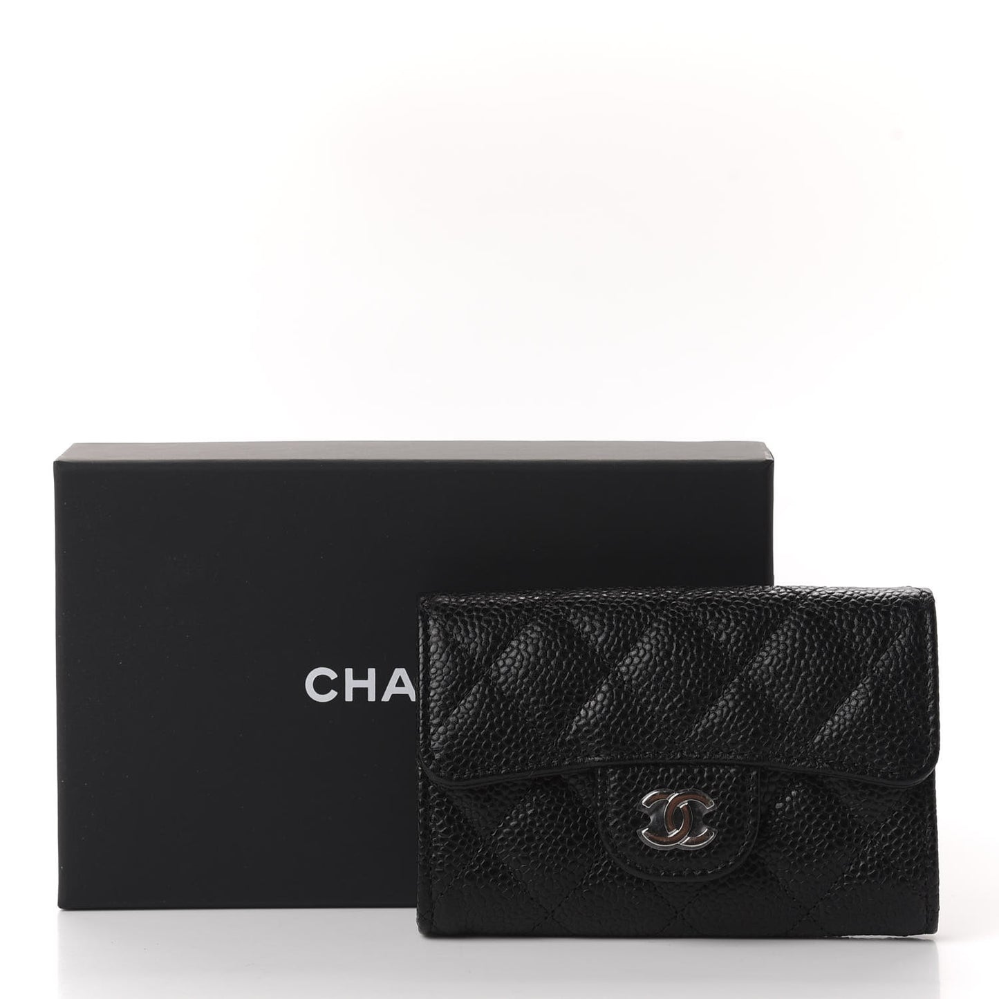 Caviar Quilted Flap Card Holder Wallet Black