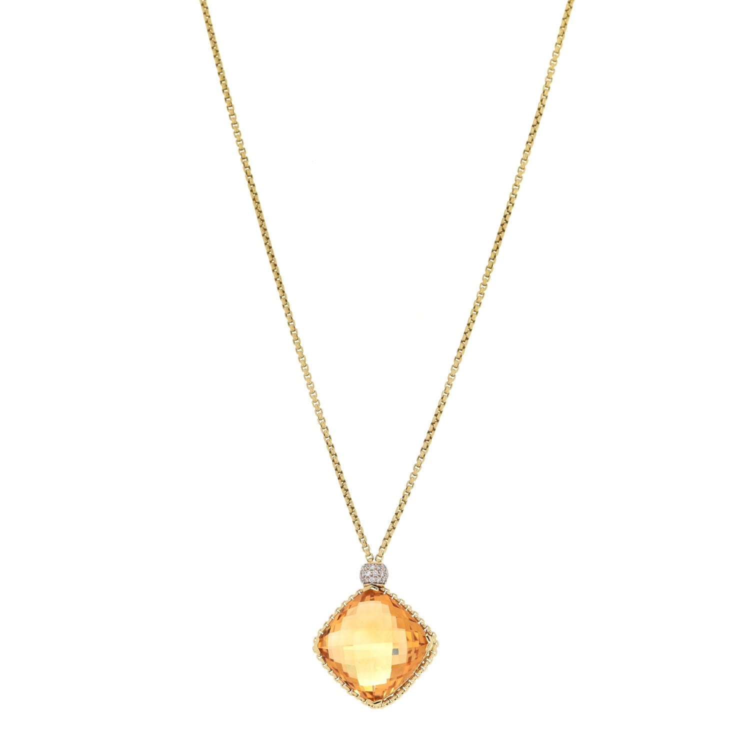 David Yurman 18K Yellow Gold Diamond Citrine Cushion on Point Pendant Necklace 1 of 6