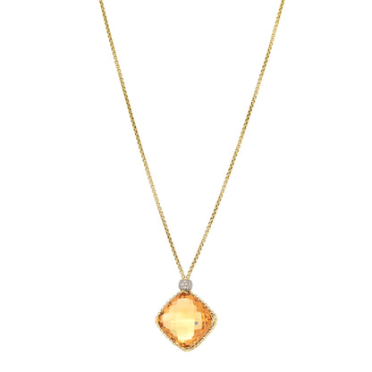 David Yurman 18K Yellow Gold Diamond Citrine Cushion on Point Pendant Necklace 1 of 6